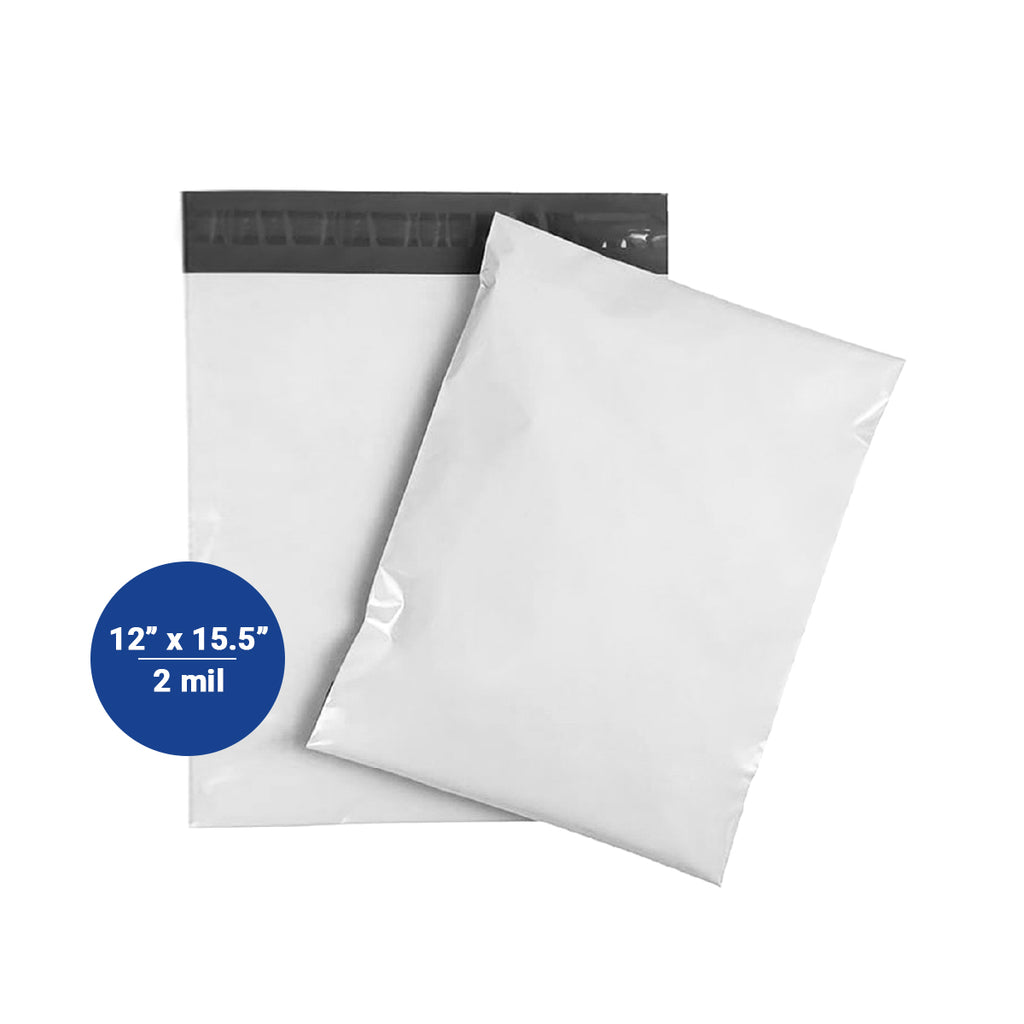Poly Mailing Bags 12 x 15.5 Inch – 2 Mil White/Gray Shipping Mailers with Self-Seal Adhesive Strip, Tear-Resistant Waterproof Packaging Bags for E-commerce, Shipping & Packaging
