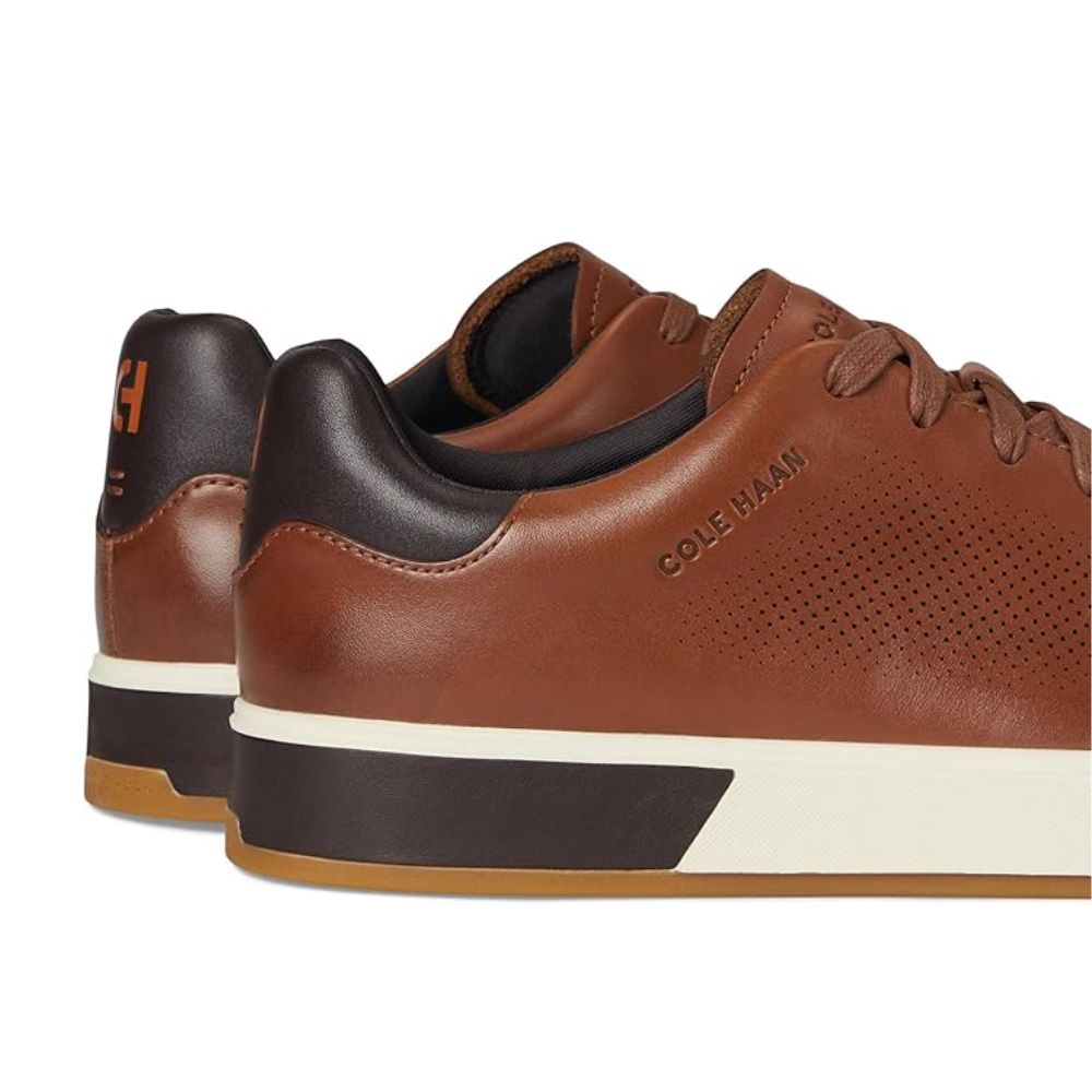 Cole Haan Men’s Brown Leather Sneakers – Casual Lace-Up Comfort Shoes with Black & White Contrast Sole, Perforated Lightweight Designer Fashion Sneakers, Sizes 11M, 11.5M, 12M, 13M