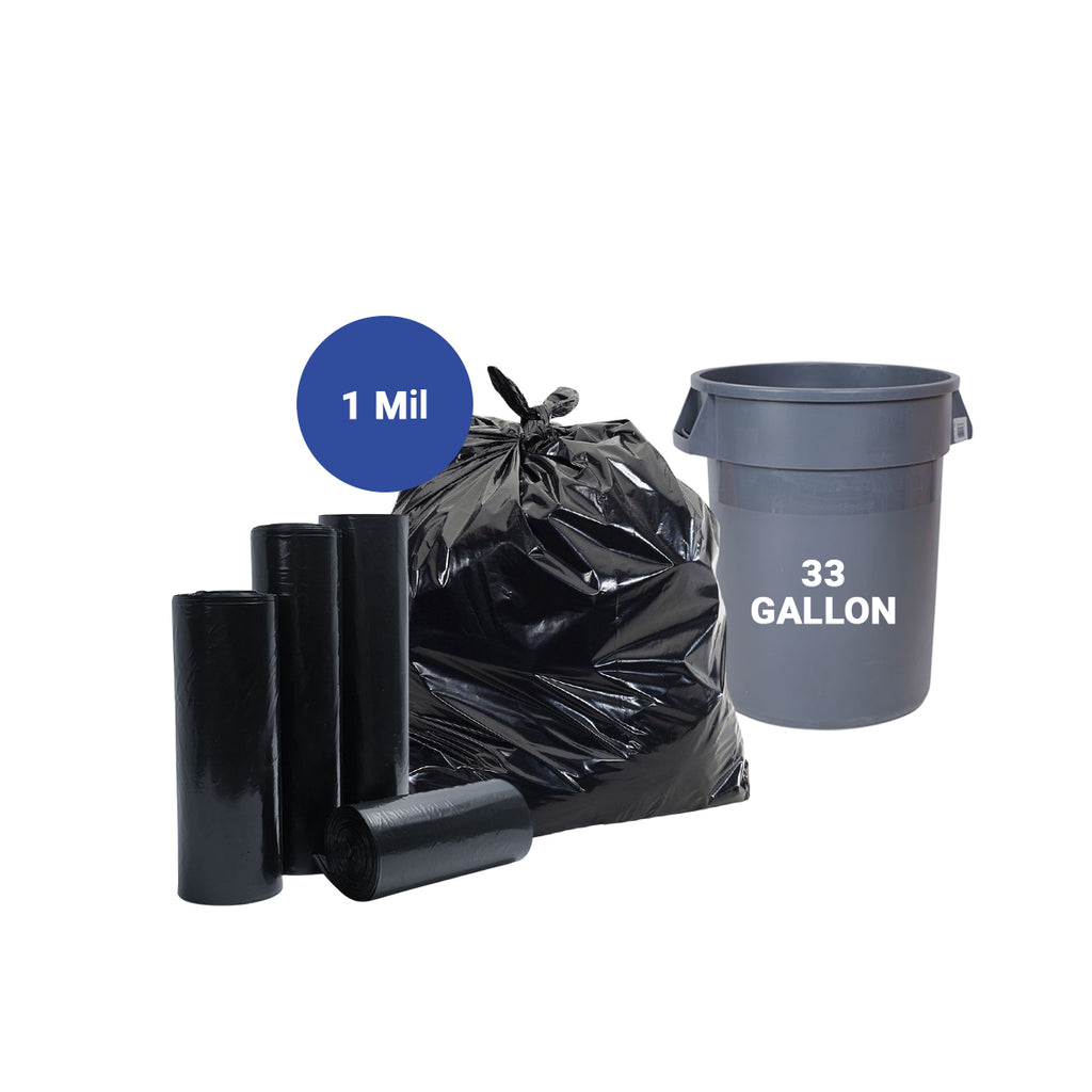 LLDPE Black Trash Bags 33 Gallon – Heavy Duty Garbage Bags, 33x39 Inch, 1 Mil, Tear-Resistant & Leak-Proof, 20 Bags per Roll, Ideal for Home, Office & Commercial Use