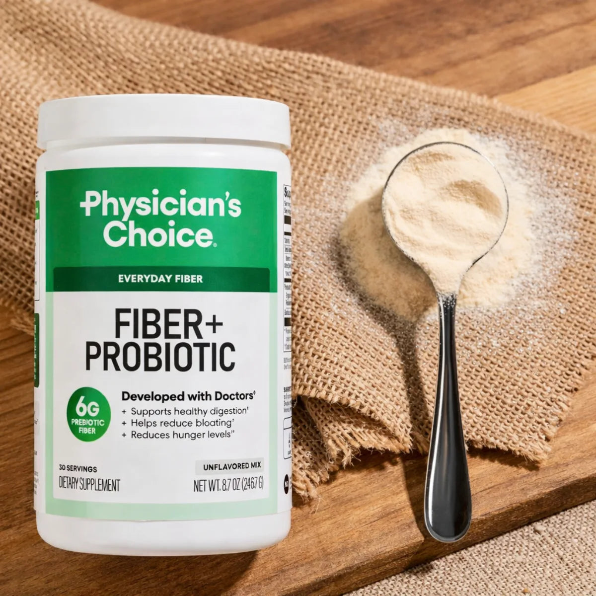 Physician’s Choice Fiber + Probiotic Powder 246 g (8.7 oz) – 6g Prebiotic Fiber Supplement, Easy Mix & Dissolve, Supports Digestion & Gut Health, No Artificial Ingredients, Unflavored Dietary Fiber for Daily Use