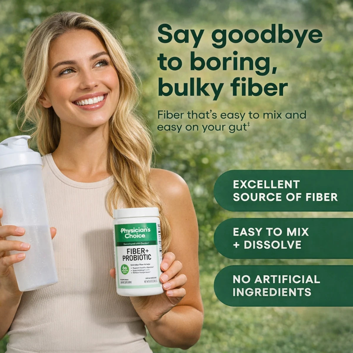 Physician’s Choice Fiber + Probiotic Powder 246 g (8.7 oz) – 6g Prebiotic Fiber Supplement, Easy Mix & Dissolve, Supports Digestion & Gut Health, No Artificial Ingredients, Unflavored Dietary Fiber for Daily Use