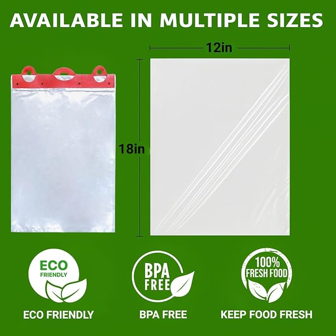 HDPE Header Bags on Block, 12” x 18”, 13 Micron, Clear Disposable Produce Bags, No Print, BPA-Free, Food Safe, Easy Tear-Off, 180 Bags per Block, 5 Blocks per Carton