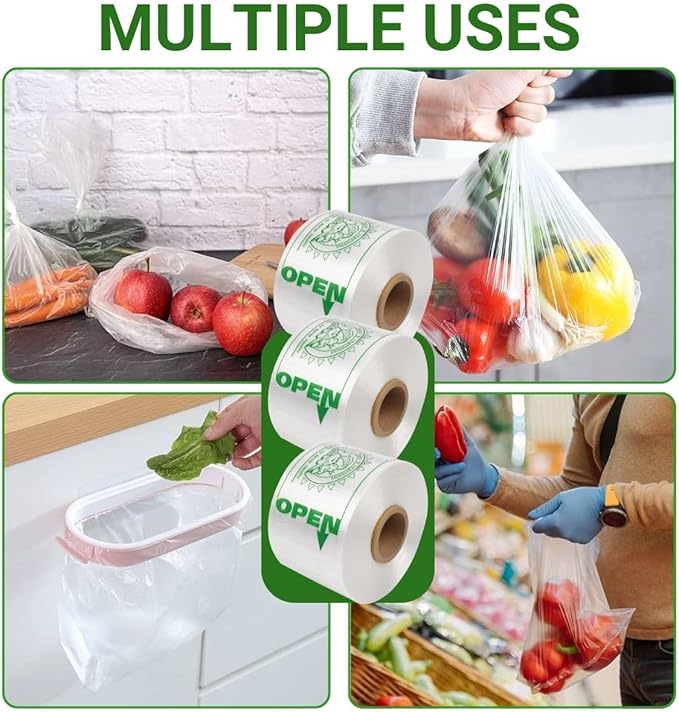 HDPE Produce Bags 14 x 20 in – Clear Plastic Grocery & Vegetable Bags on Roll, Easy Tear, Durable & Leak-Resistant, Recyclable Food Storage Bags, 500 Bags/Case, Ideal for Supermarket & Home Use