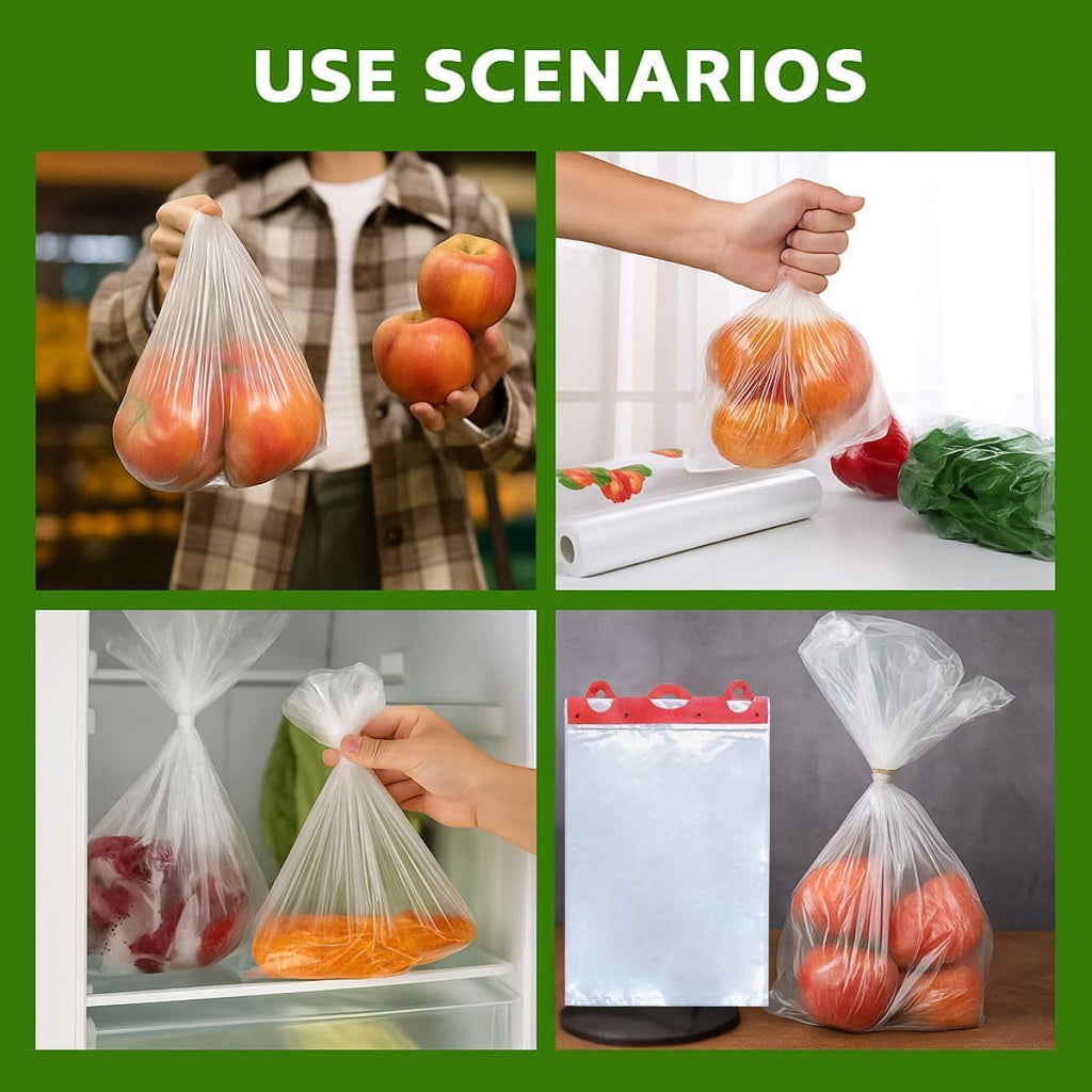 HDPE Header Bags on Block, 12” x 18”, 13 Micron, Clear Disposable Produce Bags, No Print, BPA-Free, Food Safe, Easy Tear-Off, 180 Bags per Block, 5 Blocks per Carton