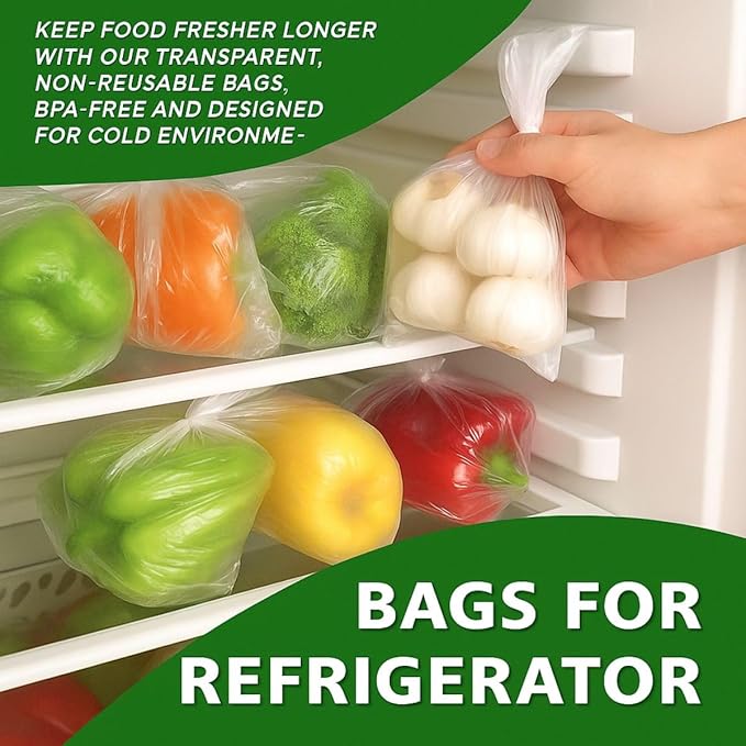 HDPE Header Bags on Block, 12” x 18”, 13 Micron, Clear Disposable Produce Bags, No Print, BPA-Free, Food Safe, Easy Tear-Off, 180 Bags per Block, 5 Blocks per Carton