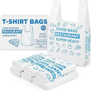 HDPE Restaurant Takeout Bags S-M-L Sizes – Durable High-Density Plastic Carry Bags, Leak-Resistant Food Service Packaging, 250 pcs/Case, Ideal for Restaurants, Takeaway & Grocery Use