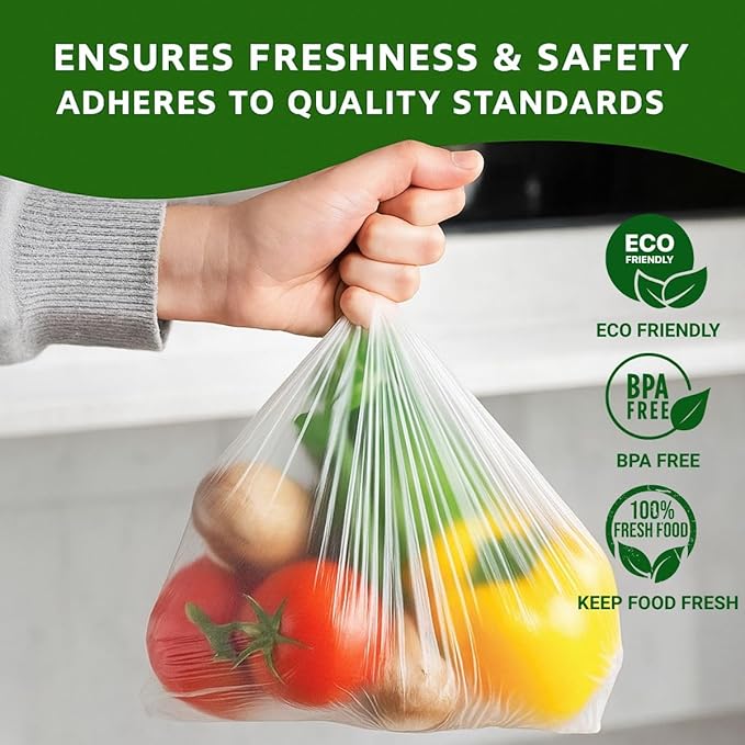 HDPE Header Bags on Block, 12” x 18”, 13 Micron, Clear Disposable Produce Bags, No Print, BPA-Free, Food Safe, Easy Tear-Off, 180 Bags per Block, 5 Blocks per Carton