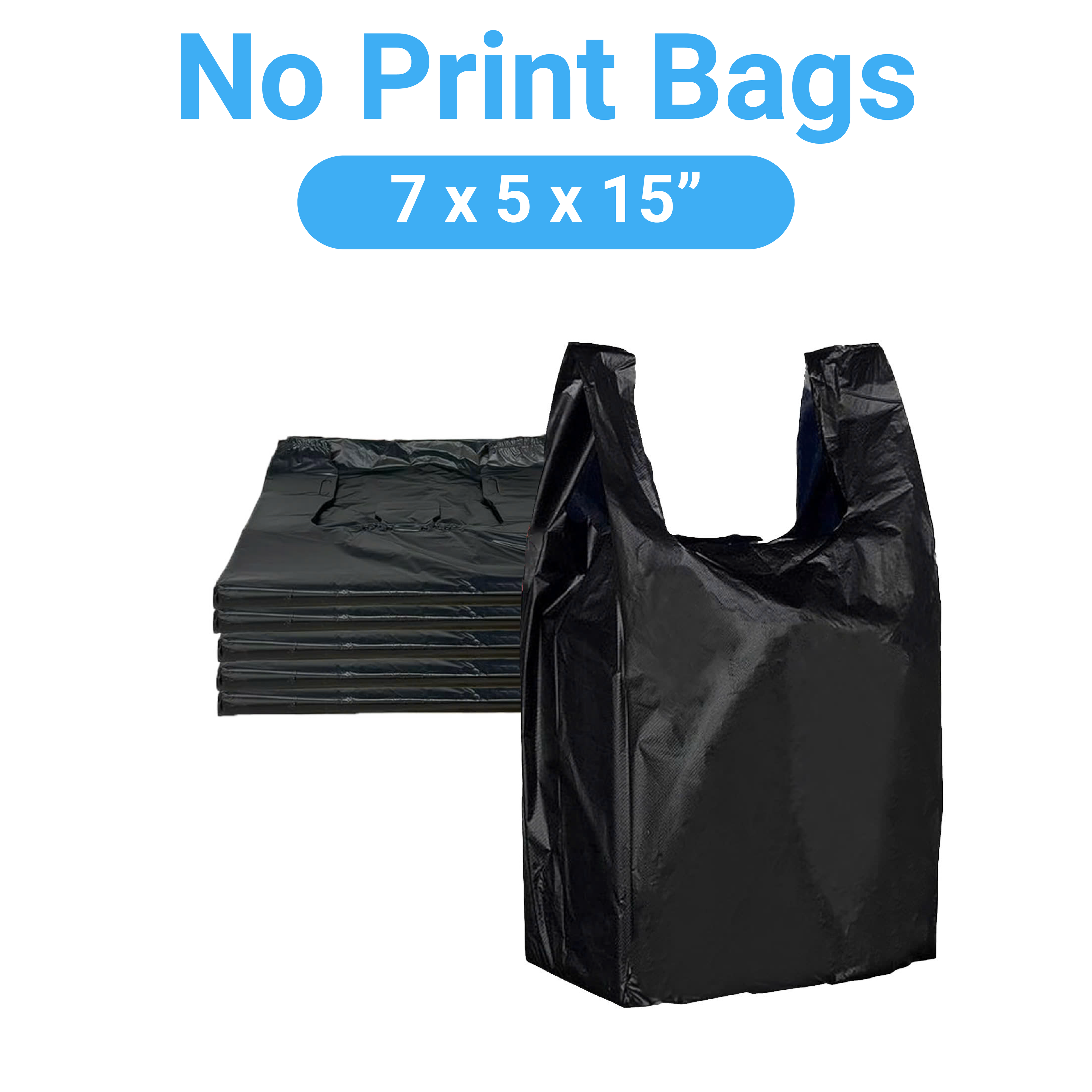 Black T-Shirt Plastic Bags, 7” x 5” x 15”, No Print, Durable Grocery & Retail Carry Bags, Lightweight & Tear-Resistant, Bulk Pack 2000 Bags, Ideal for Shops & Takeaway