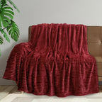 PAVILIA Super Soft Fleece Throw Blanket Burgundy Wine Red, Luxury Fuzzy Plush Flannel Throw, Warm Cozy Ribbed Microfiber Blanket for Sofa Couch Bed, Lightweight Striped Blanket
