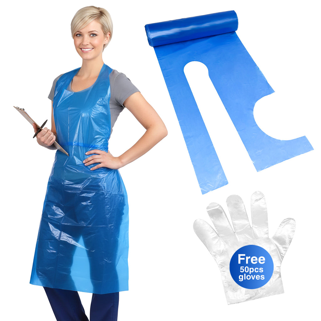 Disposable Polyethylene Aprons – Waterproof, Lightweight & Durable Plastic Aprons with Long Ties | Tear-Resistant Protection for Salon, Food Service & Cleaning Use