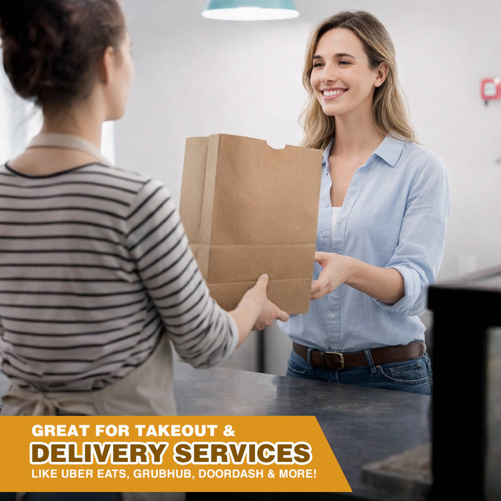 Large Kraft Paper Bags – 50 or 100 Count Heavy Duty Brown Grocery & Takeout Bags, Food Grade Flat Bottom Paper Bags for Grocery, Bakery, Retail, Delivery & Storage