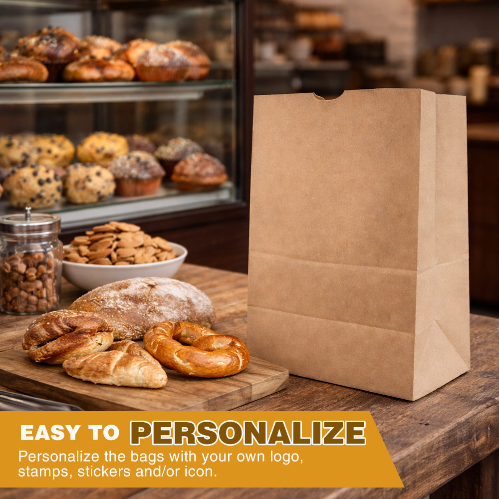 Large Kraft Paper Bags – 50 or 100 Count Heavy Duty Brown Grocery & Takeout Bags, Food Grade Flat Bottom Paper Bags for Grocery, Bakery, Retail, Delivery & Storage