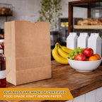 Large Kraft Paper Bags – 50 or 100 Count Heavy Duty Brown Grocery & Takeout Bags, Food Grade Flat Bottom Paper Bags for Grocery, Bakery, Retail, Delivery & Storage