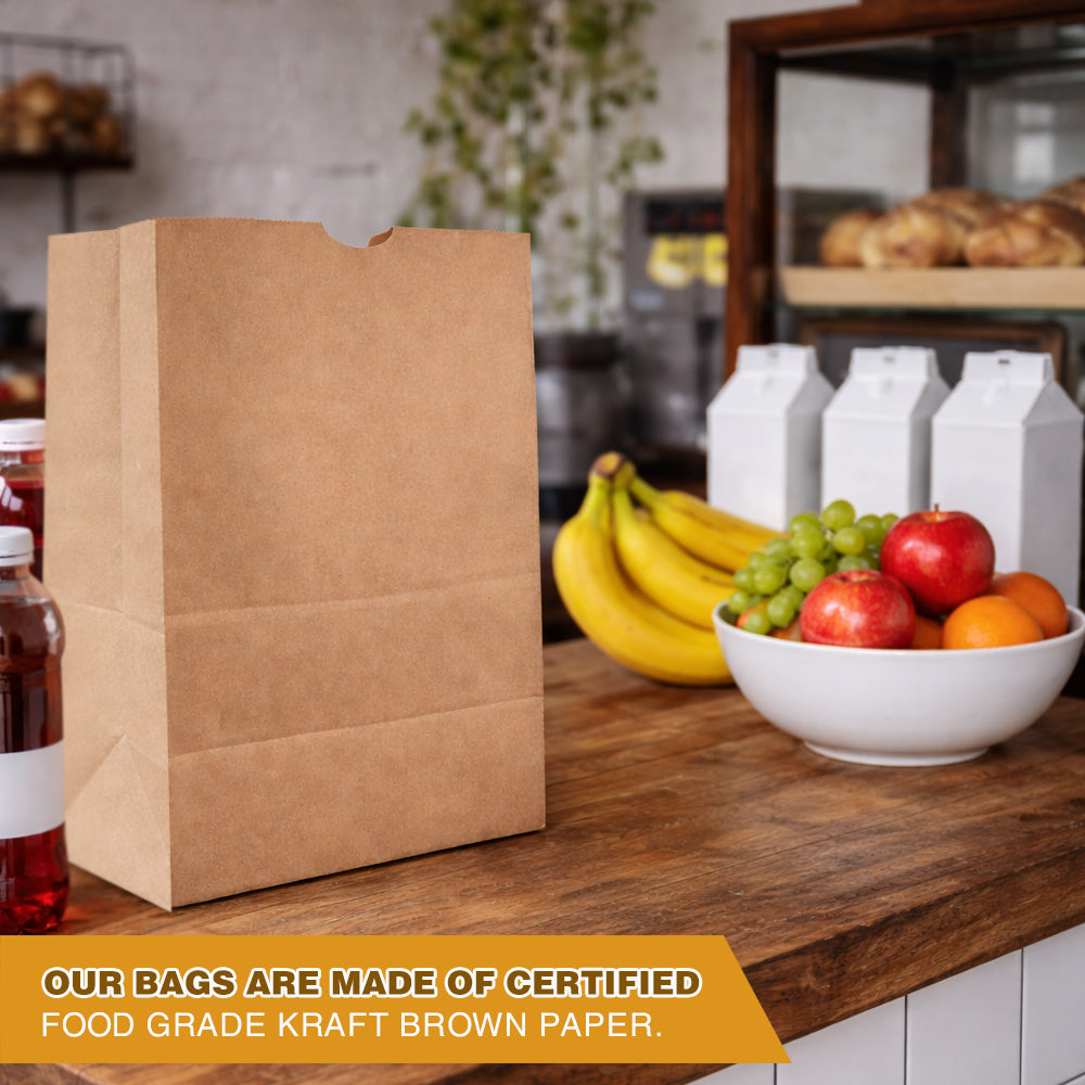 Large Kraft Paper Bags – 50 or 100 Count Heavy Duty Brown Grocery & Takeout Bags, Food Grade Flat Bottom Paper Bags for Grocery, Bakery, Retail, Delivery & Storage