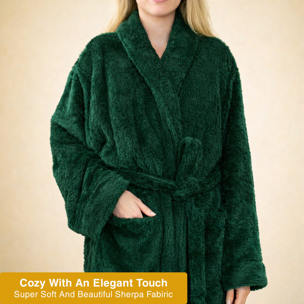 Women’s Sherpa Fleece Bathrobe – Plush Long Soft Spa Robe with Belt & Pockets, Cozy Warm Housecoat for Women, White, Lavender, Pink, Light Pink, Emerald Green, Purple, Wine Red – Sizes S/M, L/XL, 2XL/3XL