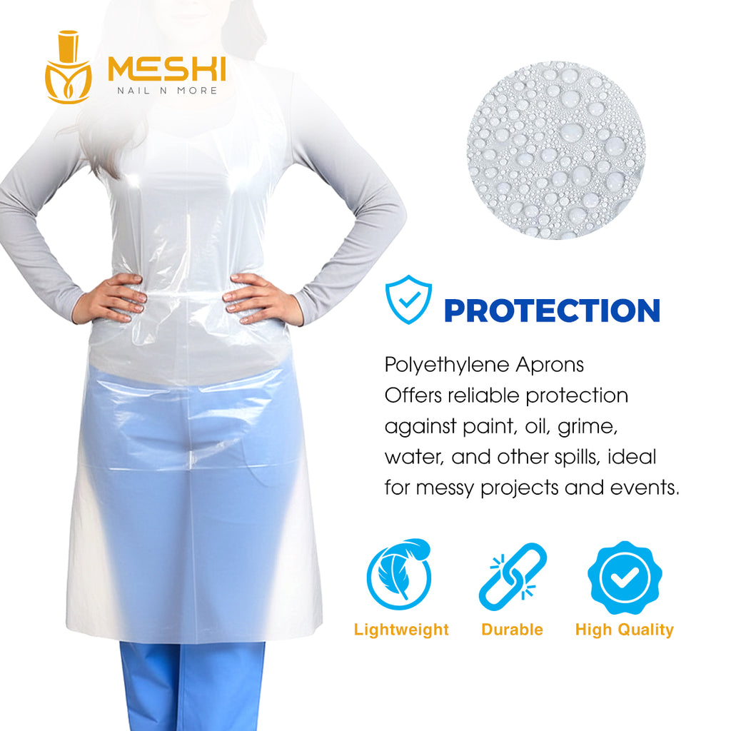 Disposable Polyethylene Aprons – Waterproof, Lightweight & Durable Plastic Aprons with Long Ties | Tear-Resistant Protection for Salon, Food Service & Cleaning Use