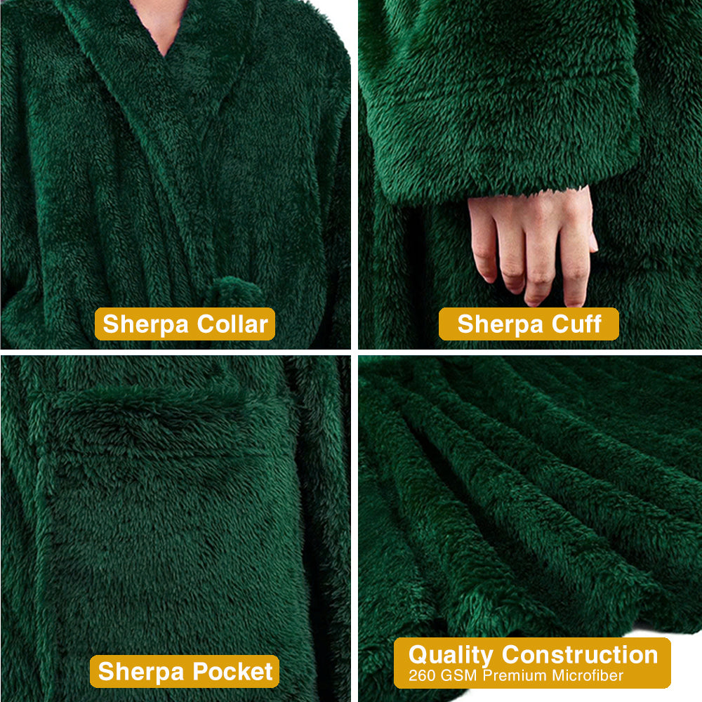 Women’s Sherpa Fleece Bathrobe – Plush Long Soft Spa Robe with Belt & Pockets, Cozy Warm Housecoat for Women, White, Lavender, Pink, Light Pink, Emerald Green, Purple, Wine Red – Sizes S/M, L/XL, 2XL/3XL