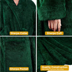 Women’s Sherpa Fleece Bathrobe – Plush Long Soft Spa Robe with Belt & Pockets, Cozy Warm Housecoat for Women, White, Lavender, Pink, Light Pink, Emerald Green, Purple, Wine Red – Sizes S/M, L/XL, 2XL/3XL