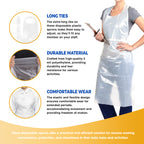 Disposable Polyethylene Aprons – Waterproof, Lightweight & Durable Plastic Aprons with Long Ties | Tear-Resistant Protection for Salon, Food Service & Cleaning Use