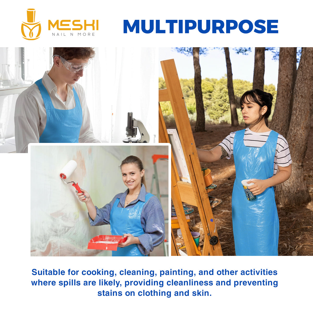 Disposable Polyethylene Aprons – Waterproof, Lightweight & Durable Plastic Aprons with Long Ties | Tear-Resistant Protection for Salon, Food Service & Cleaning Use