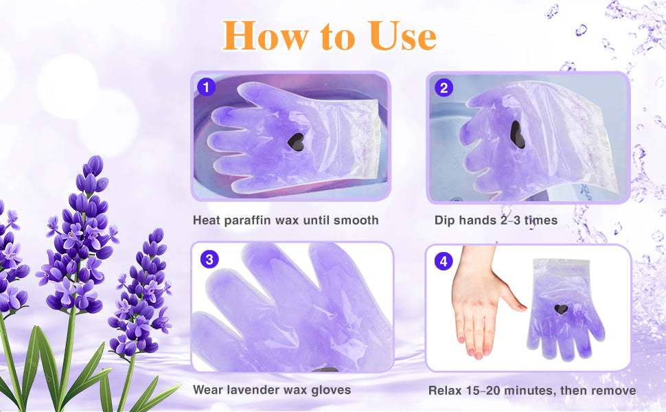 Lavender Paraffin Wax Gloves (6/12 Pairs), Moisturizing Spa Treatment Gloves for Hands, Hydrating & Softening Hand Mask, Disposable Wax Therapy Gloves, Relaxing Home Spa Care