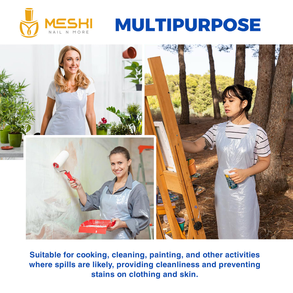 Disposable Polyethylene Aprons – Waterproof, Lightweight & Durable Plastic Aprons with Long Ties | Tear-Resistant Protection for Salon, Food Service & Cleaning Use
