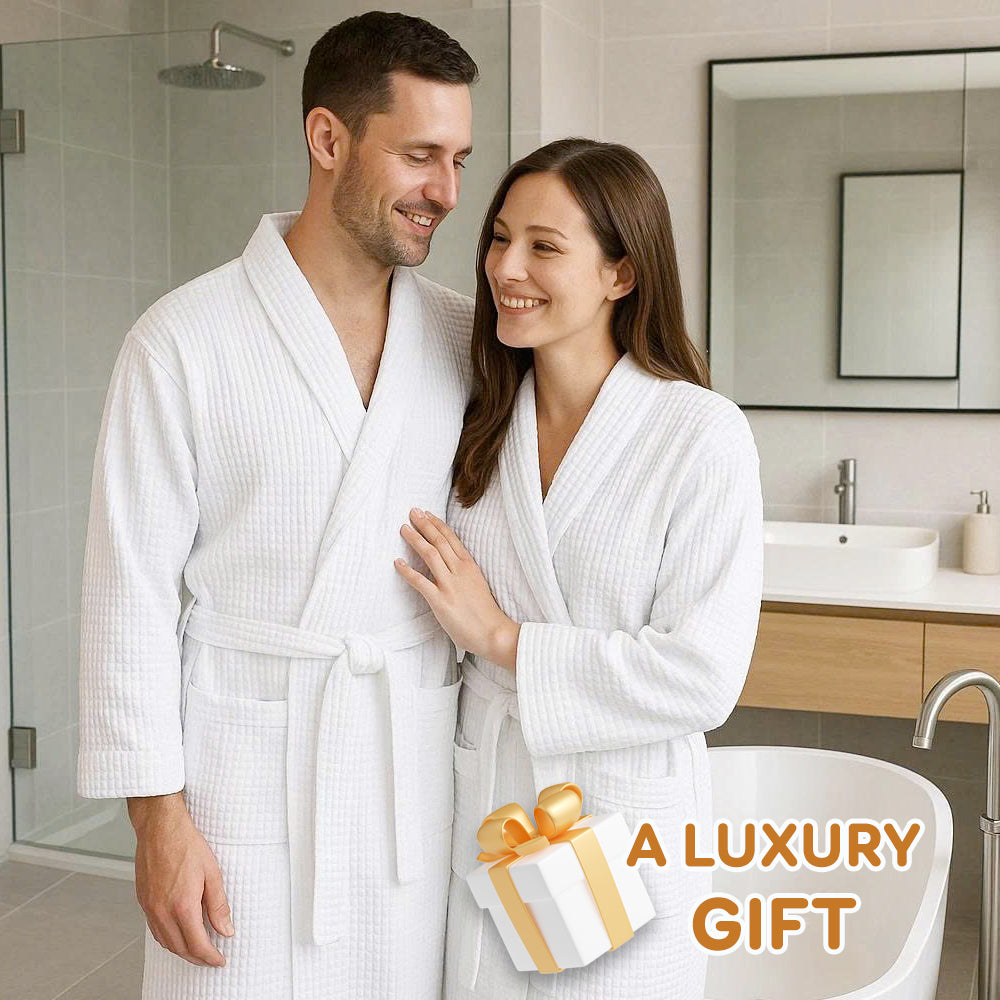 Waffle Weave Cotton Bathrobe for Men & Women – Lightweight Kimono Spa Robe with Adjustable Belt & Pockets, Quick-Dry, Absorbent, Hotel & Home Use, Sizes M-L