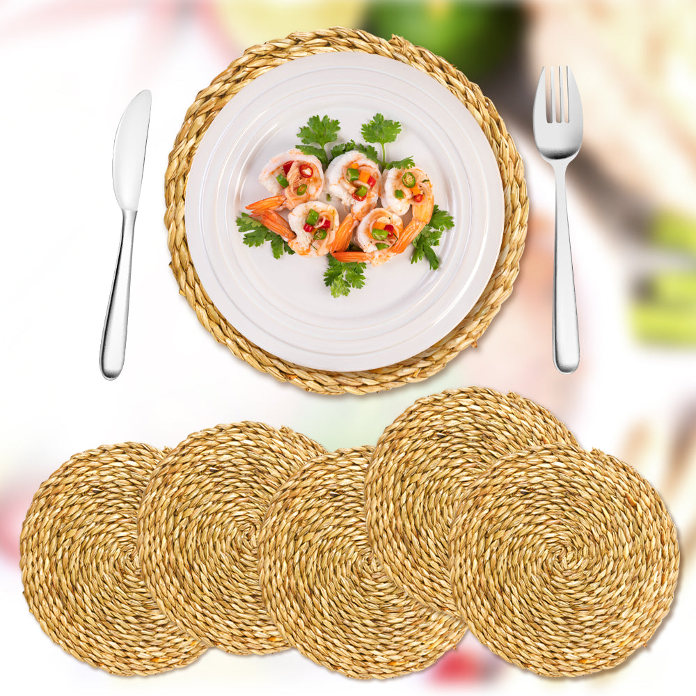 Round Woven Placemats Set, Natural Straw Table Mats 8.3” (21 cm), Heat-Resistant & Easy to Clean, Non-Slip Rustic Dining Table Decor for Kitchen, Dining & Home