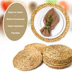 Round Woven Placemats Set, Natural Straw Table Mats 8.3” (21 cm), Heat-Resistant & Easy to Clean, Non-Slip Rustic Dining Table Decor for Kitchen, Dining & Home
