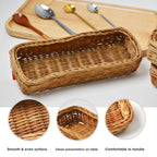 Woven Rattan Serving Tray Basket, Rectangular Handwoven Bread & Food Basket, Lightweight & Durable Storage Tray for Kitchen, Dining, Café & Home Use (Stackable Design)