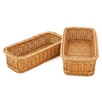 Woven Rattan Serving Tray Basket, Rectangular Handwoven Bread & Food Basket, Lightweight & Durable Storage Tray for Kitchen, Dining, Café & Home Use (Stackable Design)