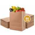 Large Kraft Paper Bags – 50 or 100 Count Heavy Duty Brown Grocery & Takeout Bags, Food Grade Flat Bottom Paper Bags for Grocery, Bakery, Retail, Delivery & Storage