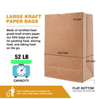 Large Kraft Paper Bags – 50 or 100 Count Heavy Duty Brown Grocery & Takeout Bags, Food Grade Flat Bottom Paper Bags for Grocery, Bakery, Retail, Delivery & Storage