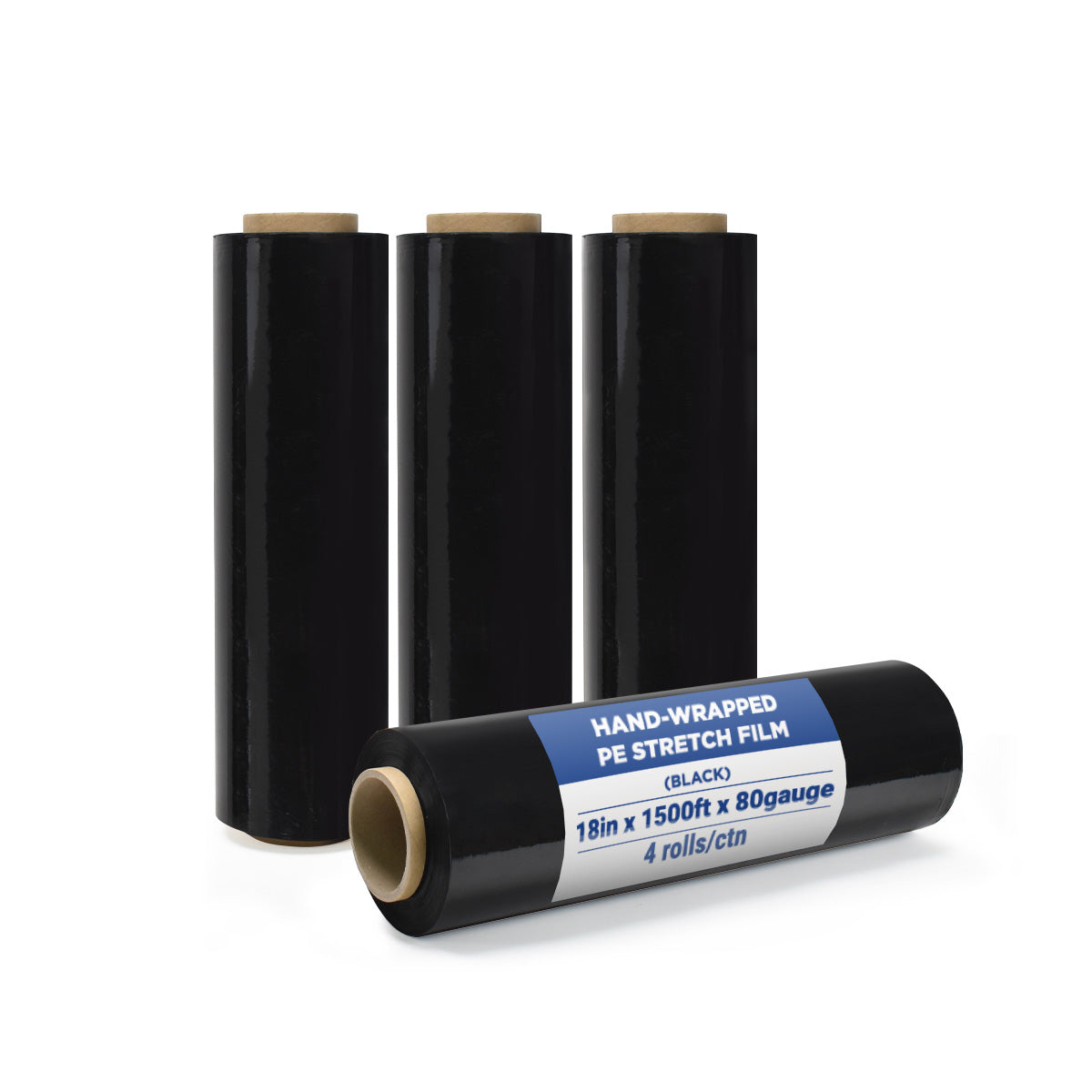 Hand Stretch Film 18 Inch x 1500 Ft – Heavy Duty Black PE Stretch Wrap, 80 Gauge, Pallet Wrap Film, Tear-Resistant, Secure Packaging & Privacy Protection, 4 Rolls per Carton