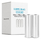 Clear LDPE Bags on Roll, 11” x 19”, 40 Micron Thick, Heavy-Duty Tear-Resistant Plastic Bags, No Print, Easy-Dispensing Perforated Roll, 4 Rolls per Case, Ideal for Retail, Food Service & Packaging