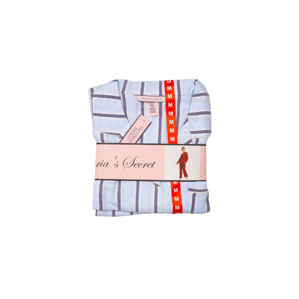 Victoria’s Secret Light Blue Striped Pajama Set for Women – Soft Button-Up Sleepwear Lounge Set