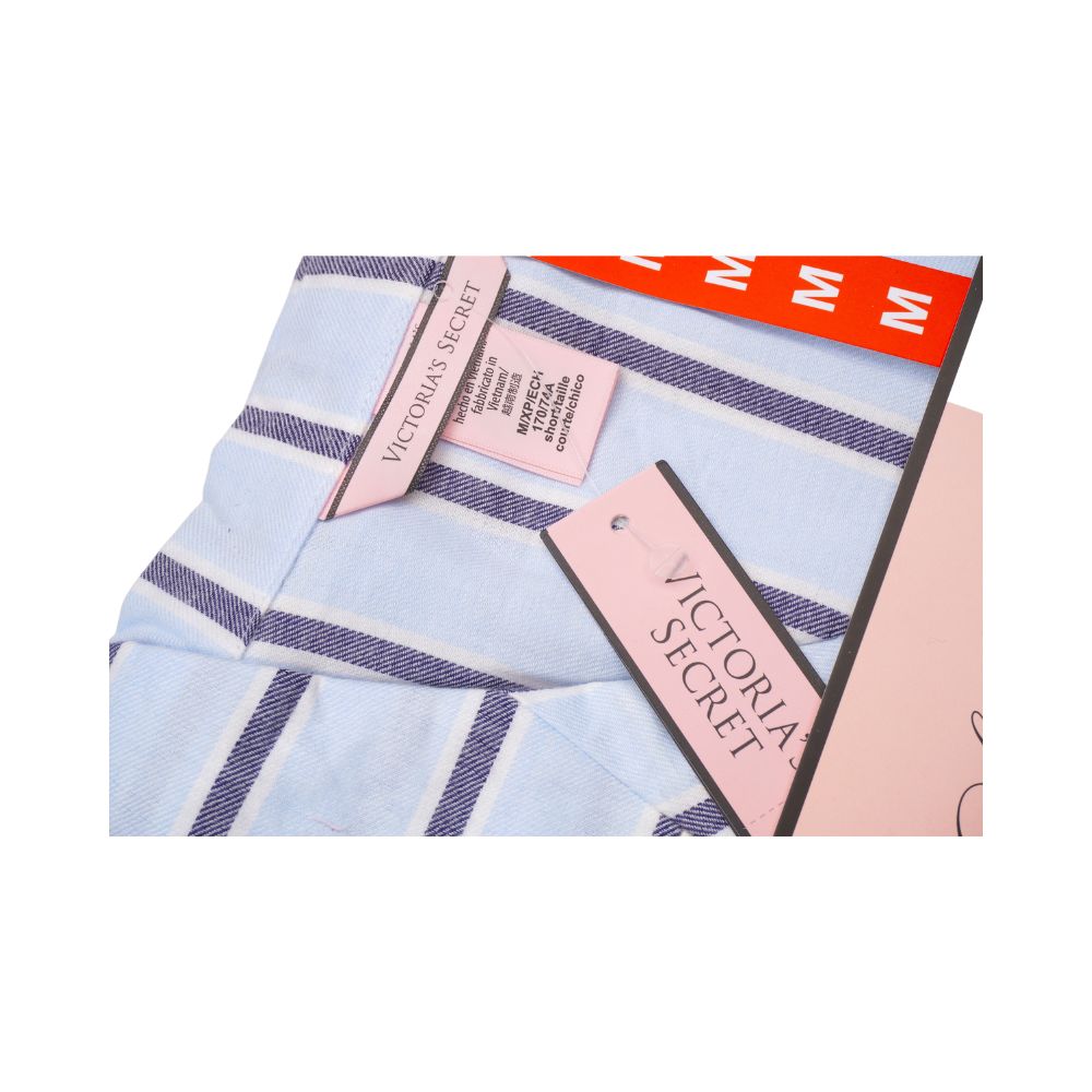 Victoria’s Secret Light Blue Striped Pajama Set for Women – Soft Button-Up Sleepwear Lounge Set