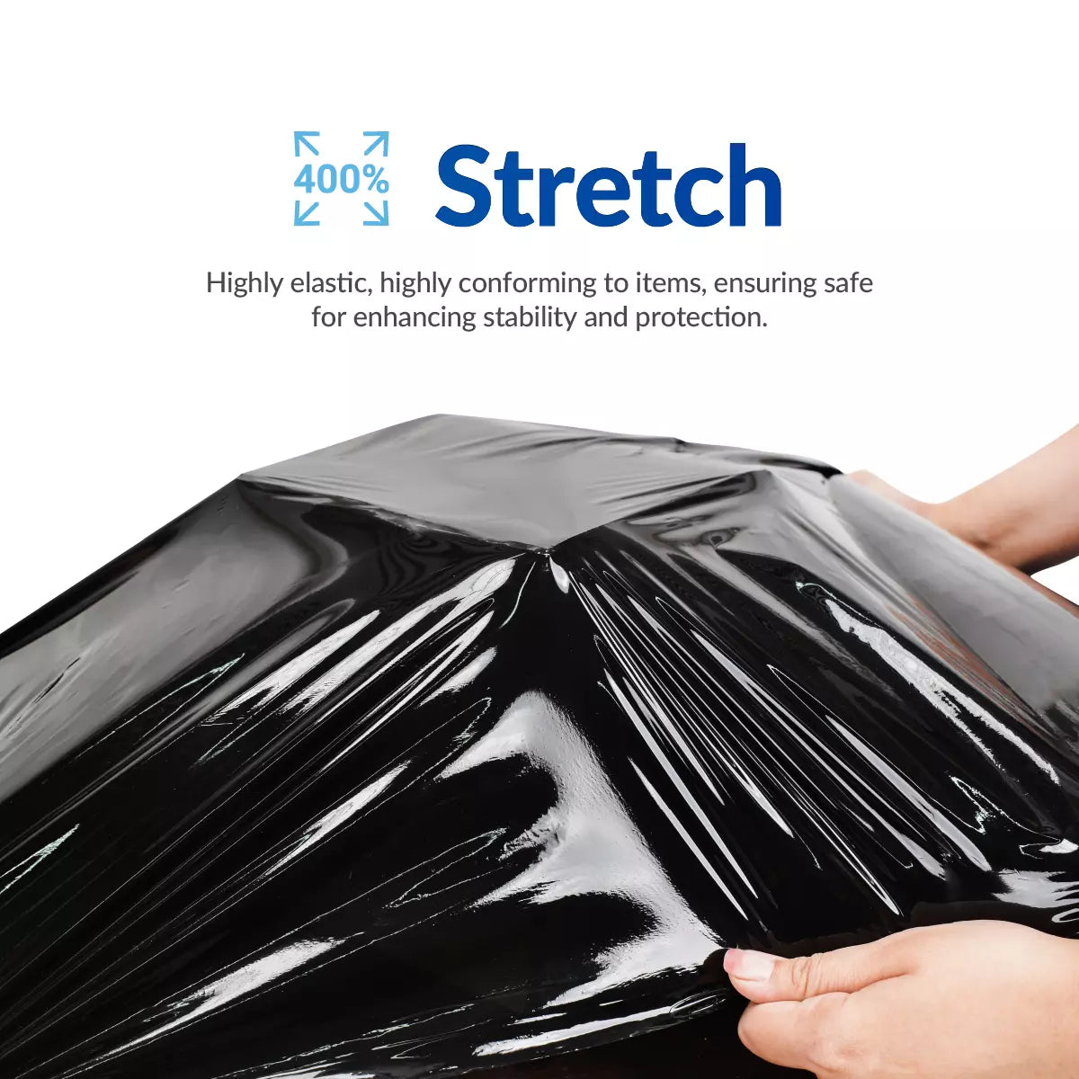 Hand Stretch Film 18 Inch x 1500 Ft – Heavy Duty Black PE Stretch Wrap, 80 Gauge, Pallet Wrap Film, Tear-Resistant, Secure Packaging & Privacy Protection, 4 Rolls per Carton