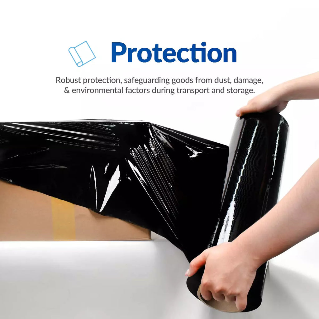 Hand Stretch Film 18 Inch x 1500 Ft – Heavy Duty Black PE Stretch Wrap, 80 Gauge, Pallet Wrap Film, Tear-Resistant, Secure Packaging & Privacy Protection, 4 Rolls per Carton