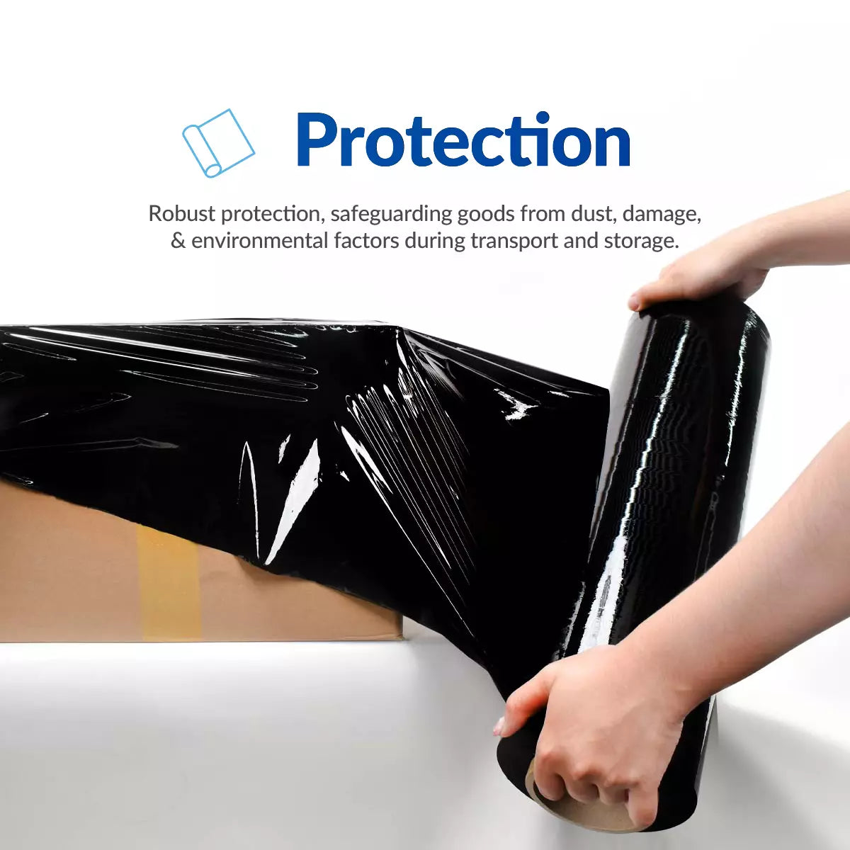 Hand Stretch Film 18 Inch x 1500 Ft – Heavy Duty Black PE Stretch Wrap, 80 Gauge, Pallet Wrap Film, Tear-Resistant, Secure Packaging & Privacy Protection, 4 Rolls per Carton