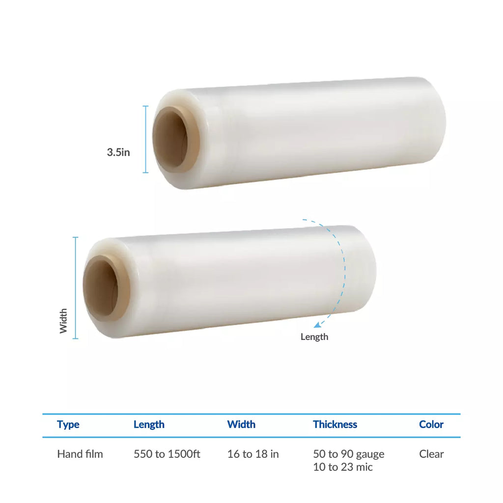Hand Stretch Film 18 Inch x 1500 Ft – Heavy Duty Clear PE Stretch Wrap, 80 Gauge, Industrial Pallet Wrap Film, Tear-Resistant, Shipping & Storage, 4 Rolls per Carton