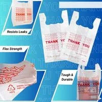 Thank You T-Shirt Plastic Bags, 11.5” x 6.5” x 22”, 12.5 Micron, White Grocery Carry Bags with Handles, Durable & Leak-Resistant, Bulk 1000 Bags per Case, Ideal for Retail & Takeaway