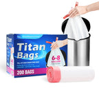 HDPE Drawstring Trash Bags 6 Gallon – Heavy Duty White Garbage Bags, Interleaf, 20x22 Inch, 18 Mic, Tear-Resistant & Leak-Proof, 100 Bags per Roll, 2 Rolls per Case