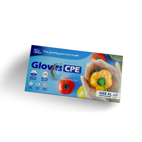 CPE Disposable Gloves, Size Large (L), 22 Micron Super Thick, Heavy-Duty Embossed Poly Gloves, Powder-Free, Food Safe, 100 Pieces per Box, Ideal for Food Handling, Cleaning & General Use
