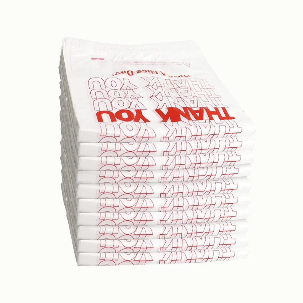 Thank You T-Shirt Plastic Bags, 10” x 6” x 20”, 12.5 Micron, White Grocery Carry Bags with Handles, Durable & Leak-Resistant, Bulk 1000 Bags per Case, Ideal for Retail & Takeaway