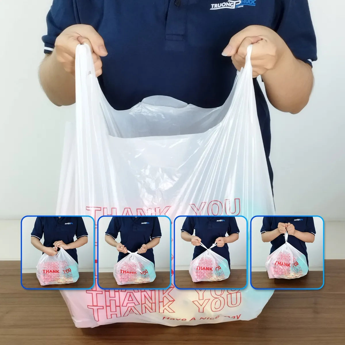 Thank You T-Shirt Plastic Bags, 10” x 6” x 20”, 12.5 Micron, White Grocery Carry Bags with Handles, Durable & Leak-Resistant, Bulk 1000 Bags per Case, Ideal for Retail & Takeaway